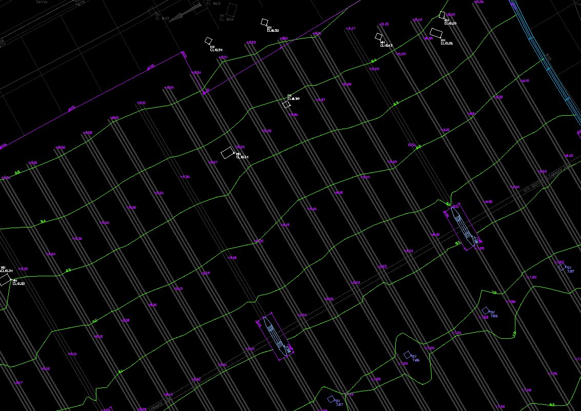 Detail: spot levels, contours and manhole cover levels